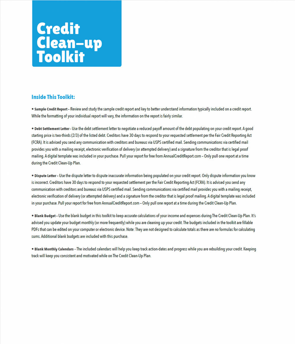 Toolkit Included at the Back of Credit Clean Up Plan | Proofing Dough