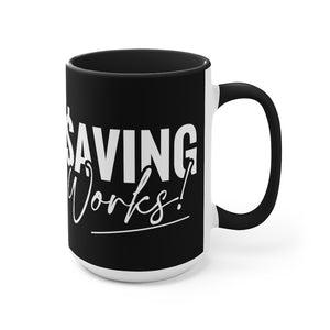 Be a financial Go Getter with this ceramic two toned Saving Works mug. Remind yourself daily why you're commited to pursuit of saving? Because Saving Works, from Proofing Dough.